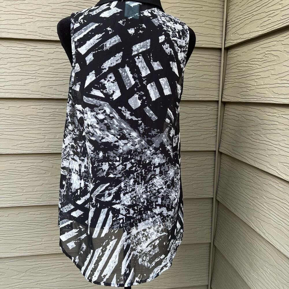H.I.P. women’s size M sleeveless sheer top with collar, black & white - Picture 4 of 5